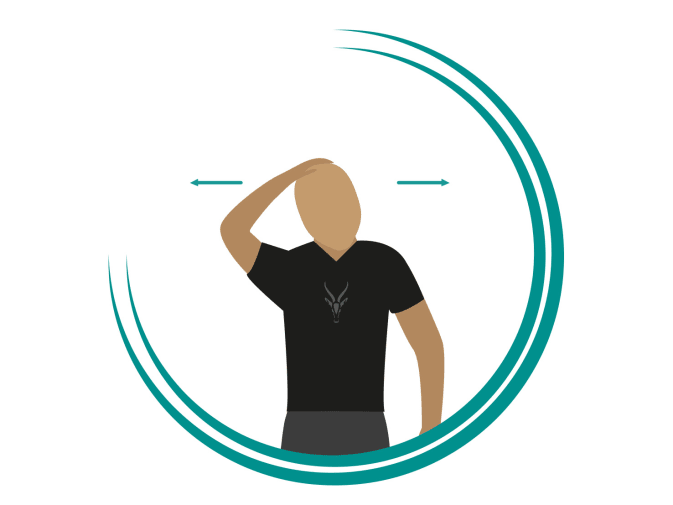 Auf einem Icon ist eine Person zu sehen, die ihren Nacken dehnt.