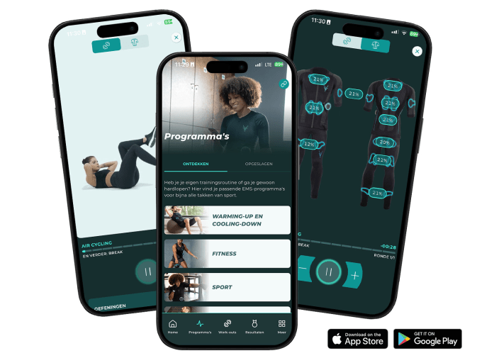 Screenshots tonen fragmenten van de Antelope Go-app voor EMS-training.