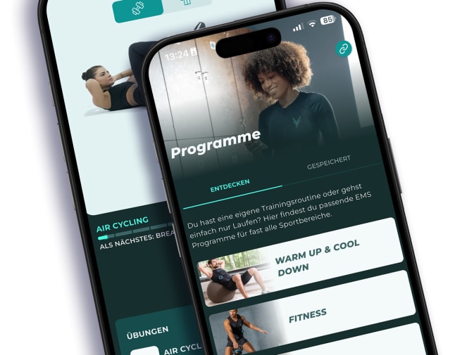 Auf einem Smartphone sind die EMS Programme der Antelope EMS App zu sehen.