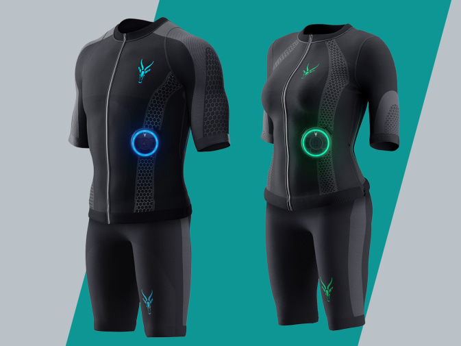 EMS suits from the Antelope Evolution series, left for men and right for women