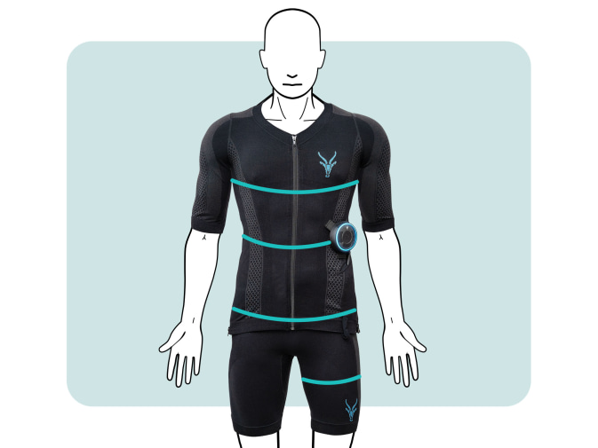 Illustration d'une personne de sexe masculin portant une combinaison EMS d'Antelope.