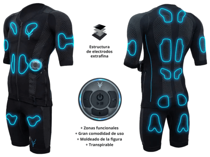 El traje EMS de Antelope y sus características pueden verse en un gráfico.