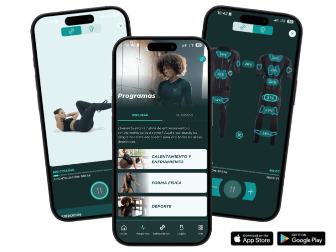 Se pueden ver 3 capturas de pantalla de la aplicación Antelope Go en smartphones negros.