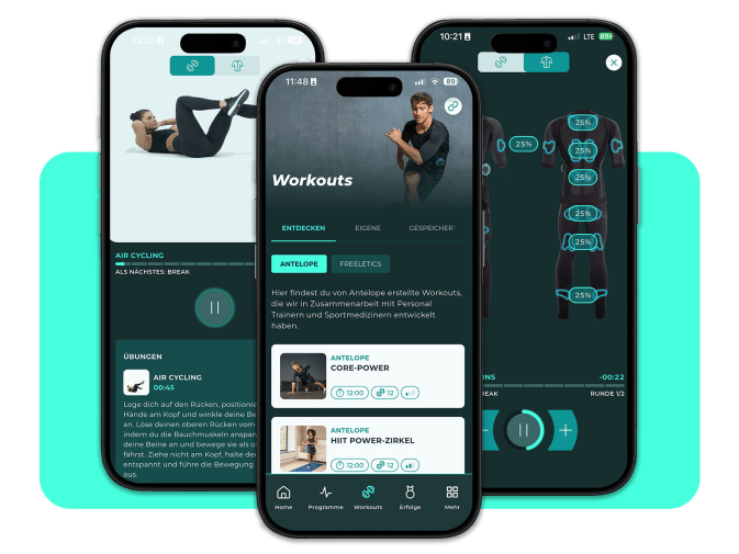 Drei Screens von der Antelope Go App