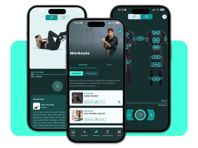 Three screens from the Antelope Go app