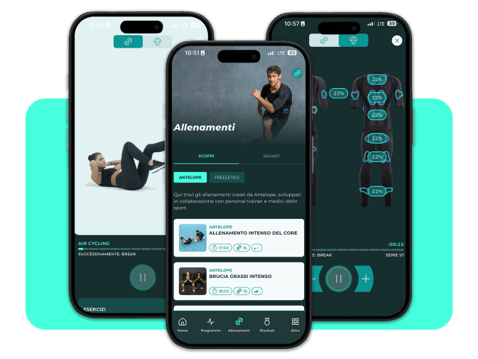 Tre schermate dell'app Antelope Go