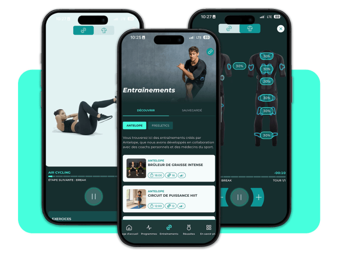 Trois écrans de l'application Antelope Go
