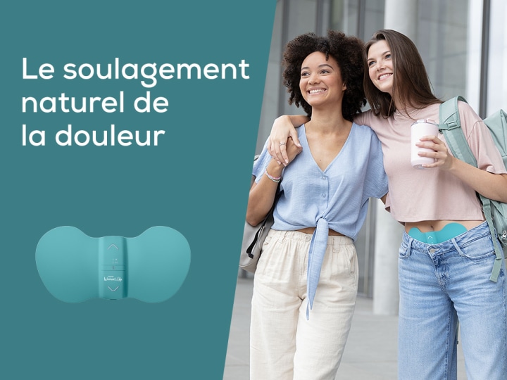 Page d'accueil Teaser "Le soulagement naturel de douleur" avec une photo du produit Beurer Menstrual Relax Pad EM 55