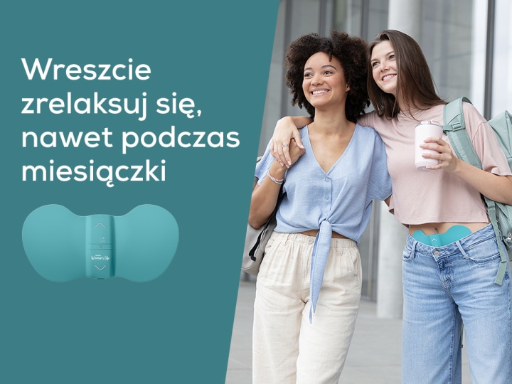 Teaser strony głównej kampanii Menstrual Relax ze zdjęciami dwóch podpasek Beurer Menstrual Relax EM 50 i EM 55.