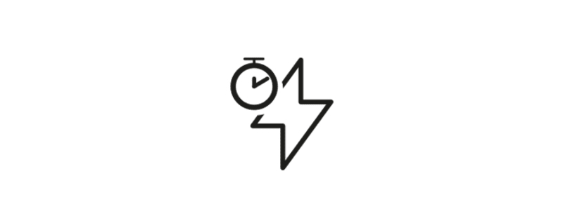 Das Icon zeigt einen Blitz mit Stoppuhr zur Darstellung, dass nicht länger als 30 Minuten trainiert werden darf.