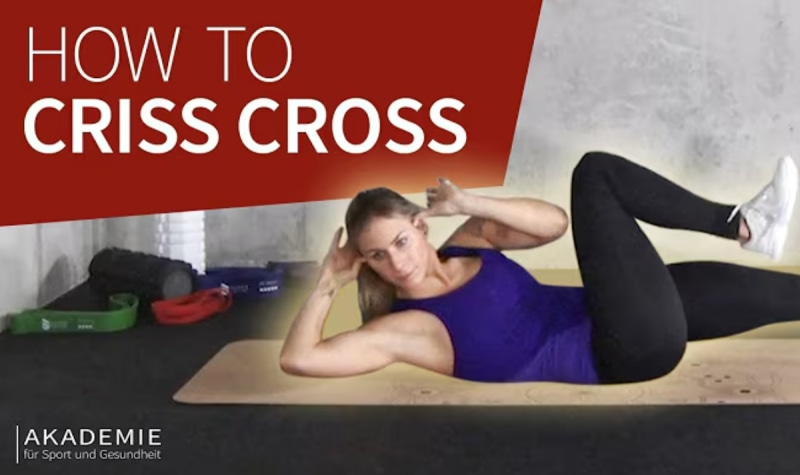 A thumbnail which says "How to Criss Cross". There is a woman on a mat performing the exercise.