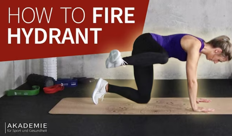 A thumbnail which says "How to Fire Hydrant". There is a woman on a mat performing the exercise.