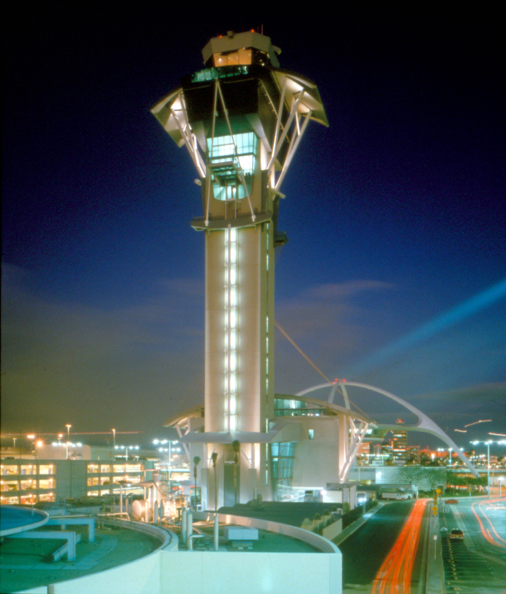 air traffic control tower at night