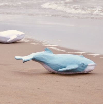 These biodegradable unique urns for ashes are designed to look like whales.