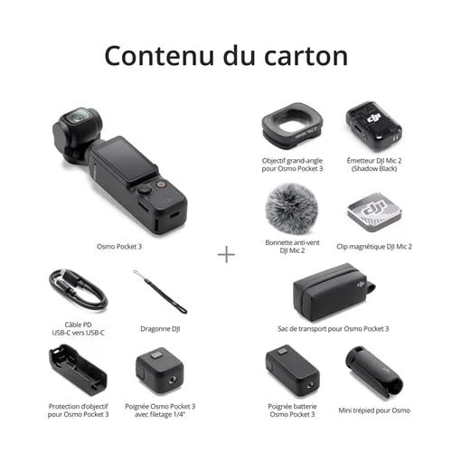 DJI Osmo Pocket 3 Creator Combo — Pack Pro Vlog capteur 1" 4K 120p + DJI Mic 2 + Grand-Angle — vue 2