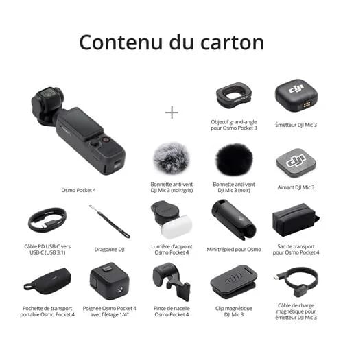 DJI Osmo Pocket 4 Creator Combo — Pack Pro capteur 1" 4K HDR + DJI Mic 2 + Grand-Angle — vue 2