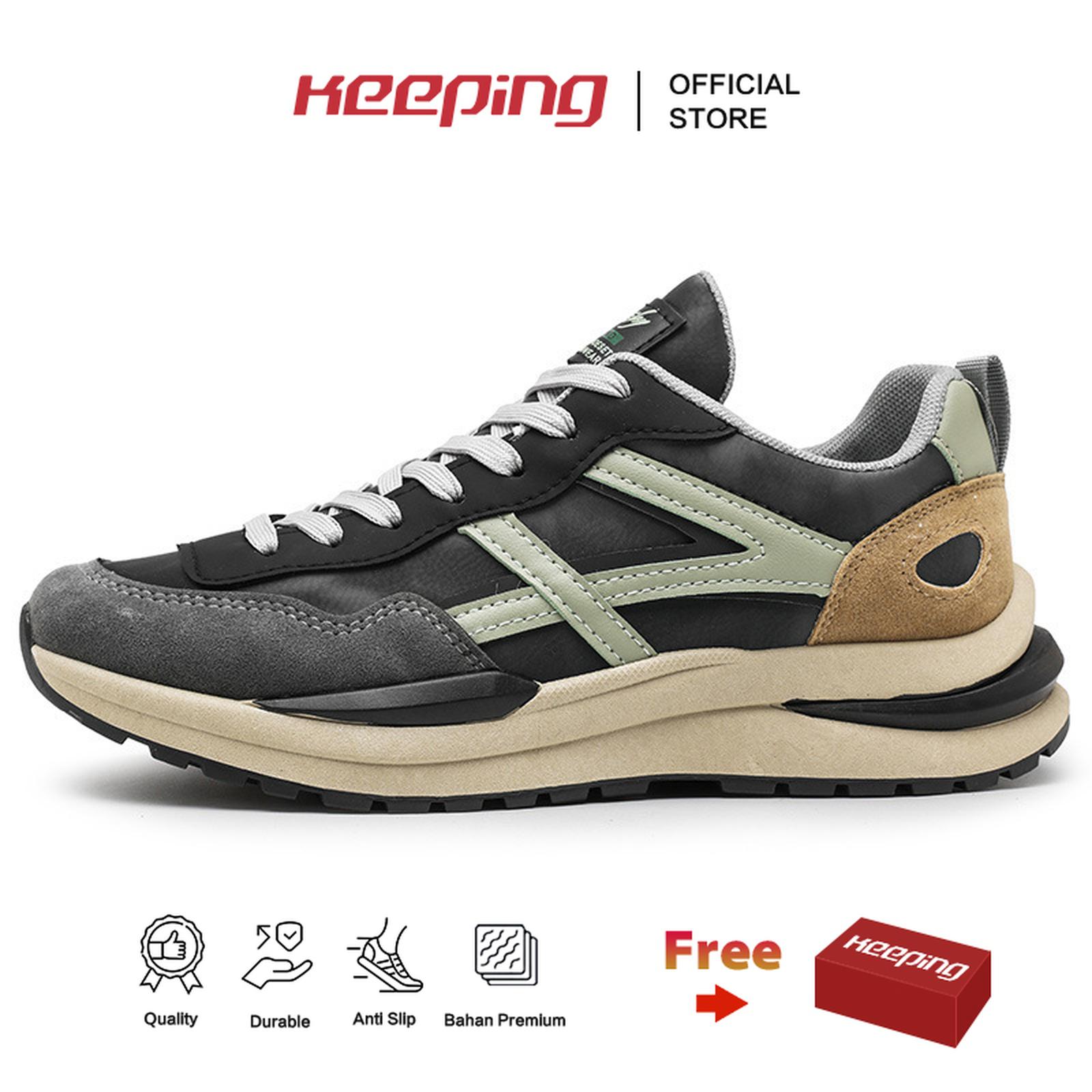 Keeping Sepatu Sneakers Pria Original Sepatu Pria Terbaru 2026 Sepatu Cowok Keren Sekolah Sepatu Kerja Casual Sepatu Olahraga Sports Cowok Travelling Sport Running Shoes Abu Putih KSD103