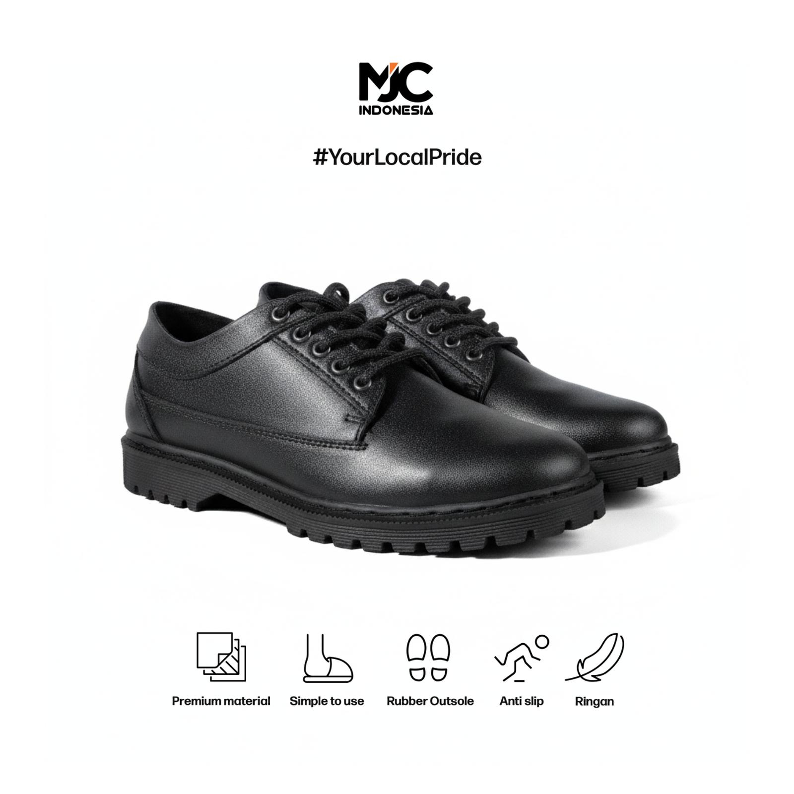 MJC Indonesia - URBAN Sepatu Pantofel Pria Hitam Perkantoran Shoes Formal Casual Kulit PU Anti Selip Ringan untuk Sekolah & Kerja Black