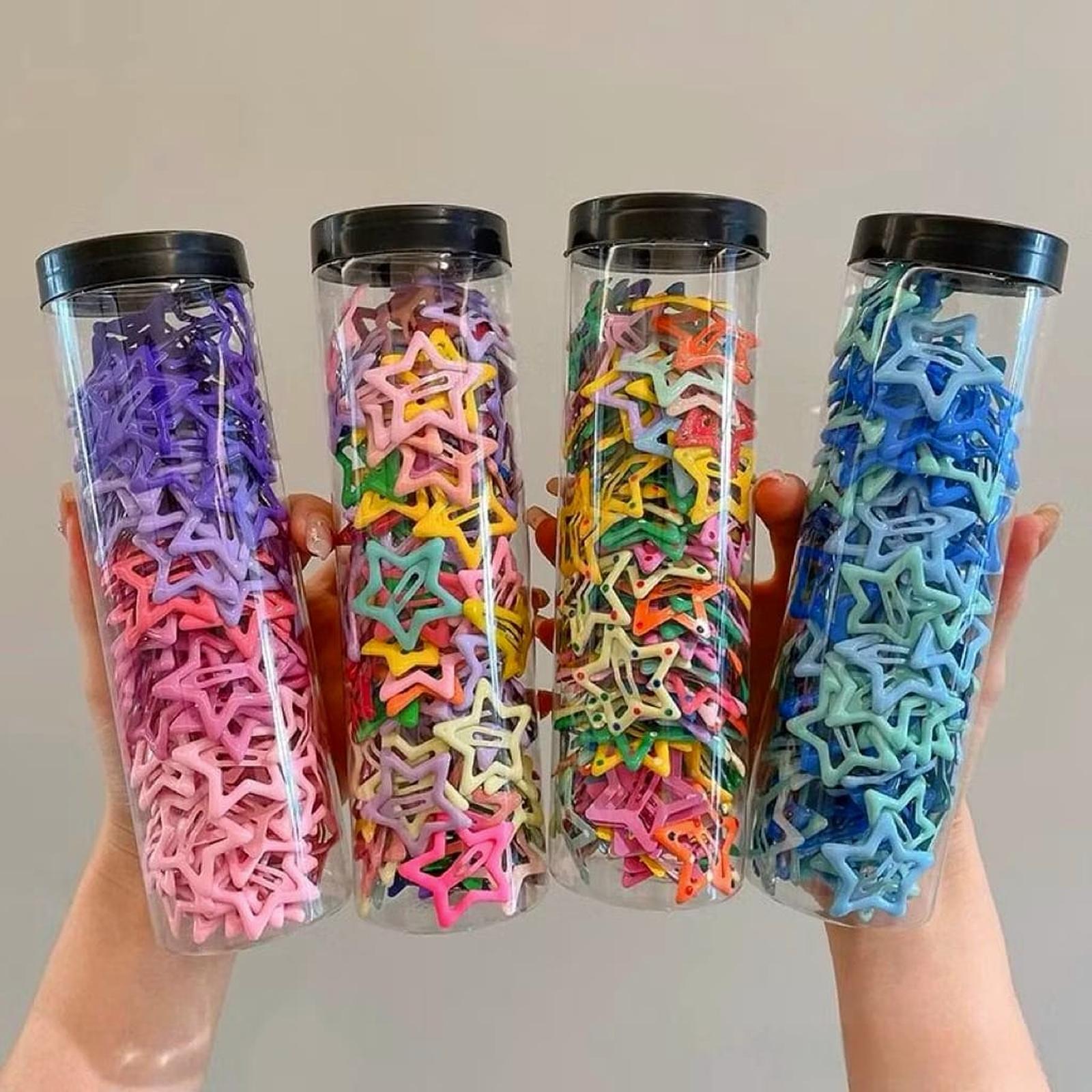 Jepit Rambut Bintang Korea 100pcs 50pcs Kaleng Toples Berwarna-warni Aksesori Rambut BNJPT 08 Anak Dewasa Clips Gaya Simple Fashion Motif Lucu - BINTANG TOPLES ISI 50
