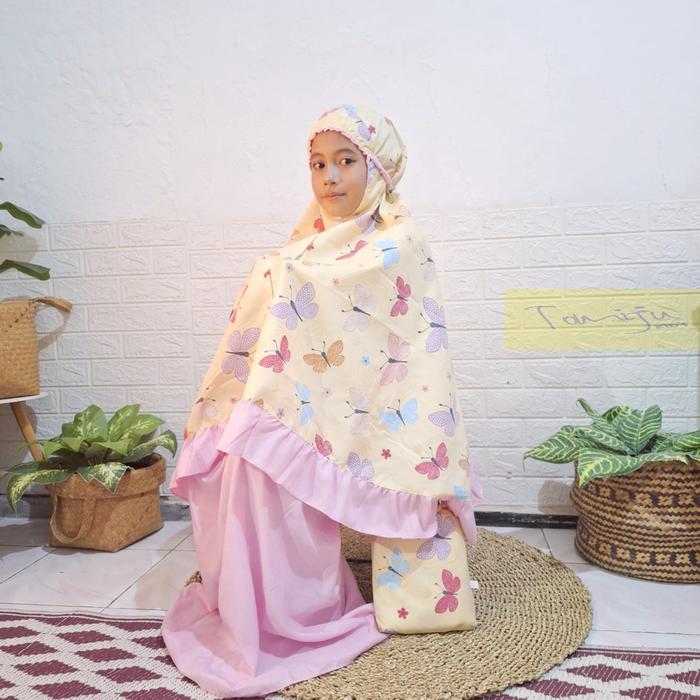 Mukena anak perempuan katun premium motif daydream butterfly usia 2-9 tahun - Cerry-PEACH-Dyd, M