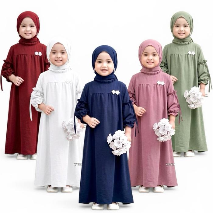 Gamis Sakura Anak Tanpa Hijab Crinkle Airflow Usia 1-10 Tahun Cocok untuk Lebaran Material Crinkle Airflow Desain Sakura Harga Murah Ready Stok Size 2-14 - putiih, size 2 (1-2 thn)