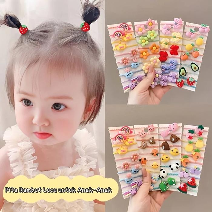 IKAT RAMBUT ANAK TOWEL RING 10PCS MOTIF KARAKTER MODEL KOREA / KUNCIRAN RAMBUT KARET ANAK-ANAK - Mix 01