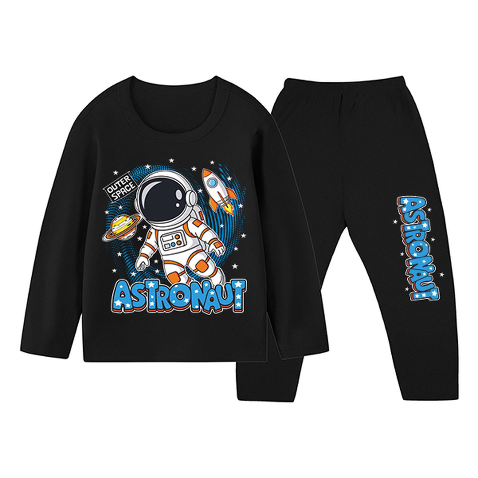 Baju Tidur Anak Gambar Astronot Piyama Setelan Panjang Ukuran 1 Sampai 10 Tahun Katun Lengan Panjang-2029 - Hitam, S