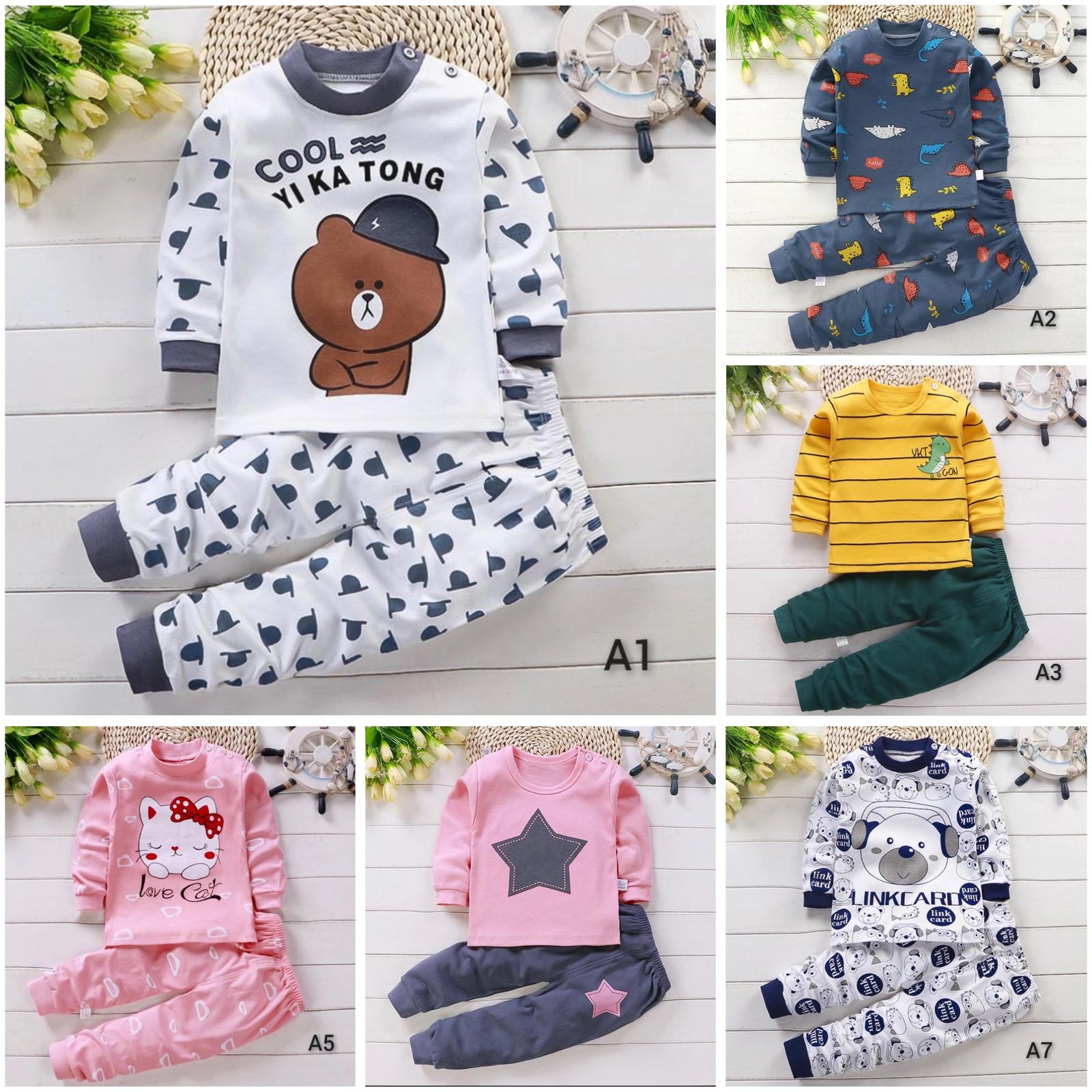 BERRY BEE BAJU TIDUR PIYAMA LENGAN PANJANG ANAK BAYI USIA 0 BULAN - 4 TAHUN UNISEKS - A1, 90(1-2 tahun)