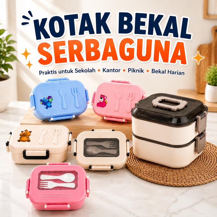 PopularChoice Kotak Bekal Premium | Stackable Lunch Box Anti Tumpah | Bento Set Praktis & Stylish - Biru Langit (KTBR)