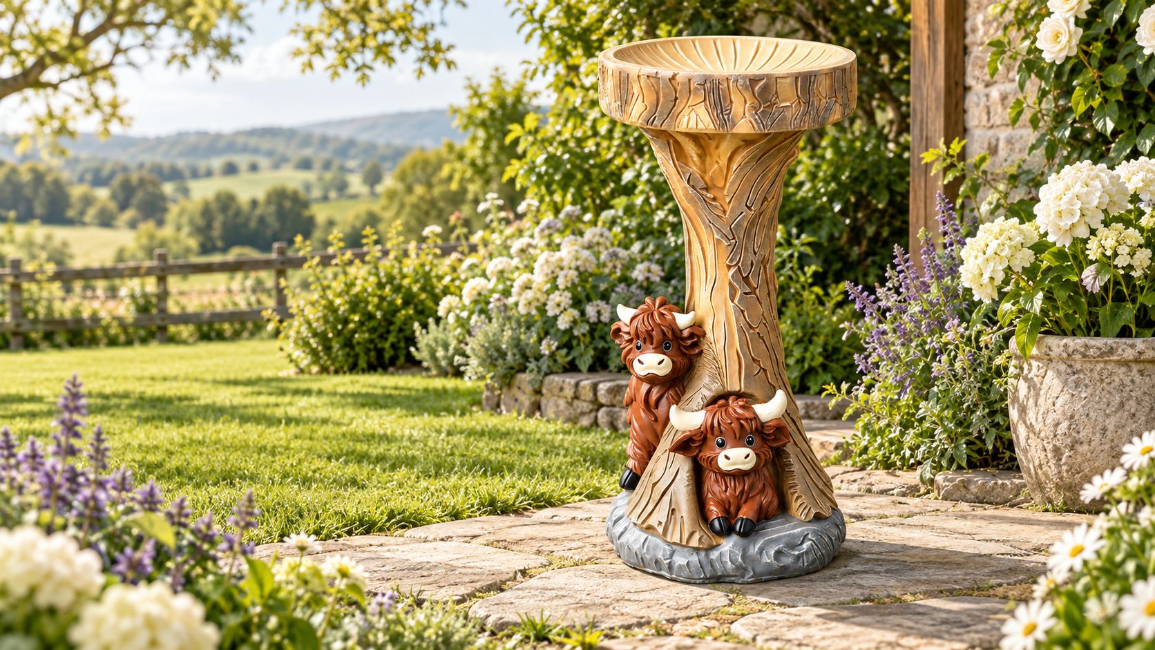 Two Highland Cow Bird Bath