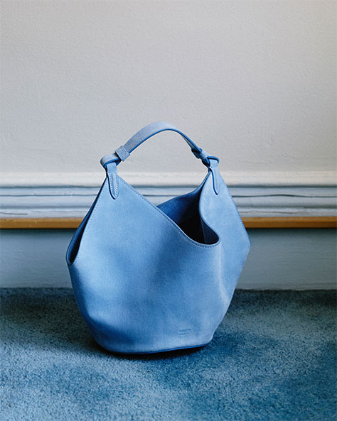 Lotus Mini Suede Tote Bag in Blue - Khaite
