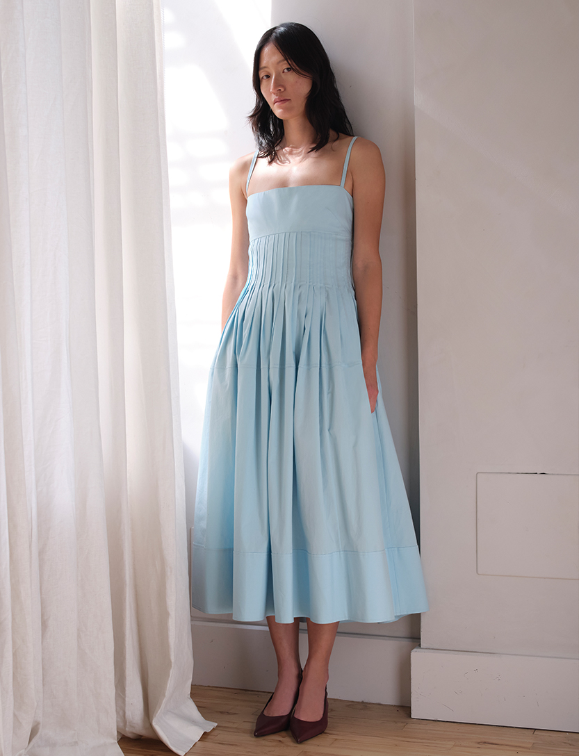 Model wears Proenza Schouler - Eco Poplin Pleated Midi Dress