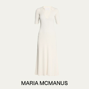 MARIA MCMANUS - Collar V-Neck Ribbed Midi Dress