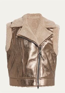 Brunello Cucinelli - Reversible Metallic Moto Vest with Shearling Lining