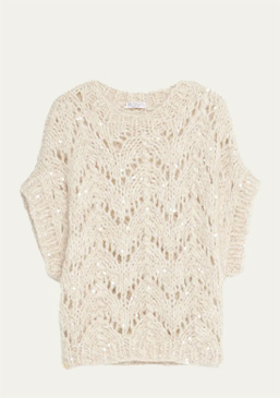 Brunello Cucinelli - Sequin Embellished Sleeveless Cable-Knit Sweater