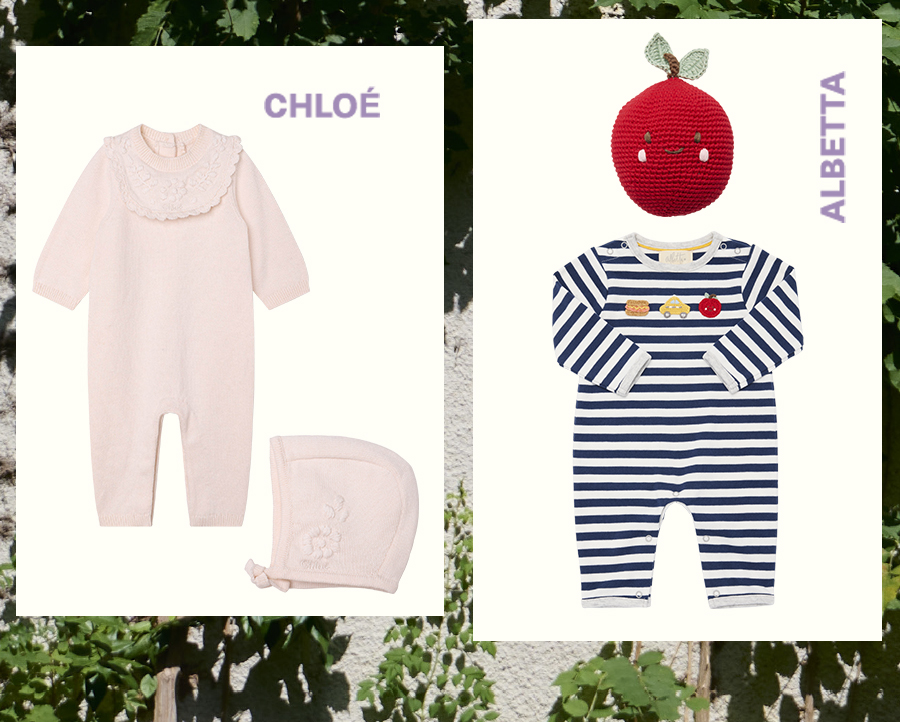 Chloe - Girl's Floral Embroidered Logo-Print Coverall & Hat Set and Albetta - Babies' Kid's Striped Animal Hand Crotched Playsuit In Blue - Shop Gifts For Kids