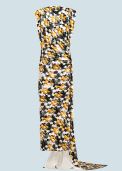 Prada - Abstract-Print Ruched Silk Column Dress with Train