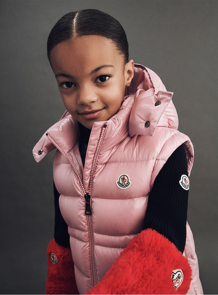 Model Wears Moncler - Kid's Ania Quilted Puffer Down Vest, Size 8-14