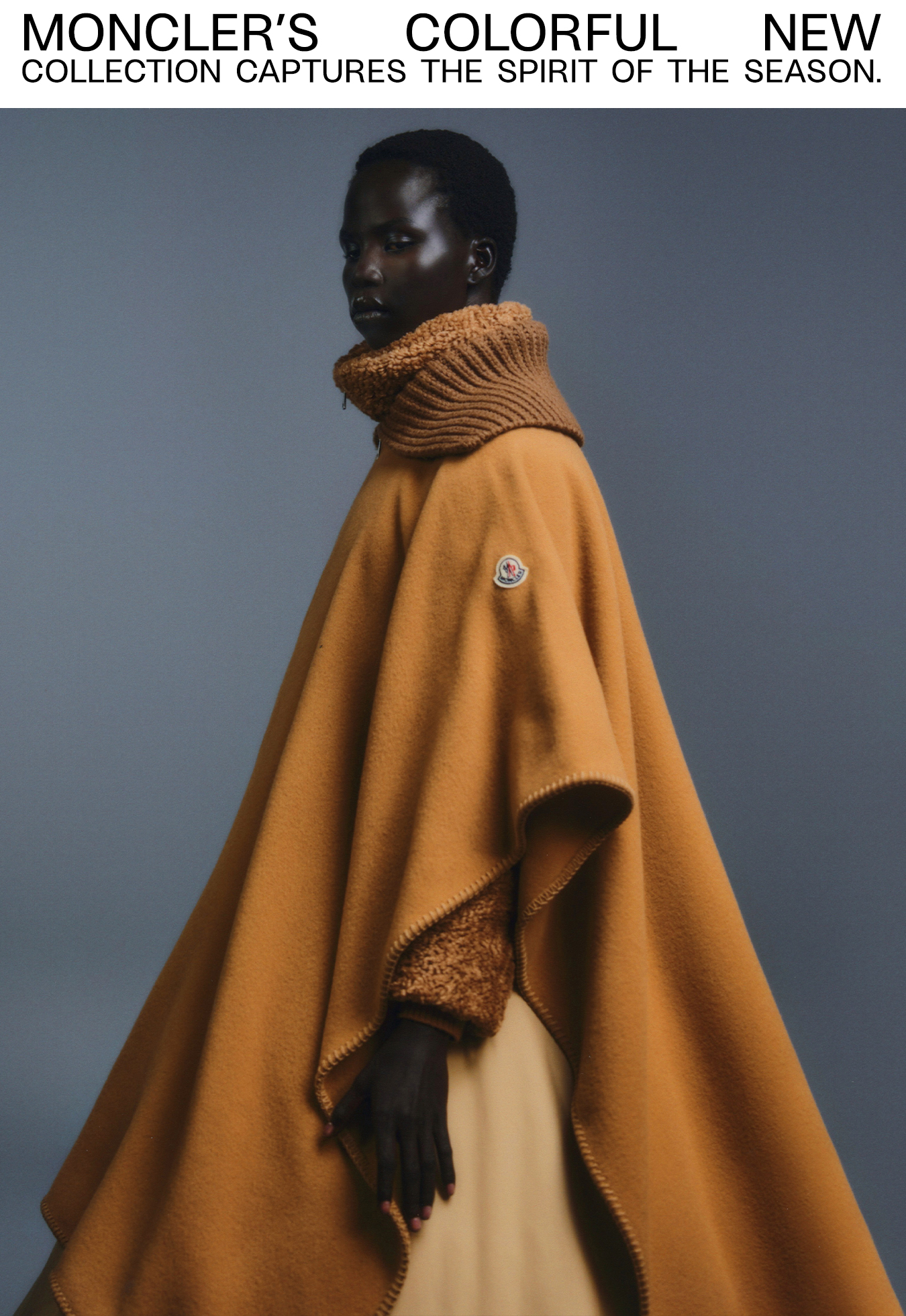 Model Wears Moncler - Wool Long Cape with Knit Collar