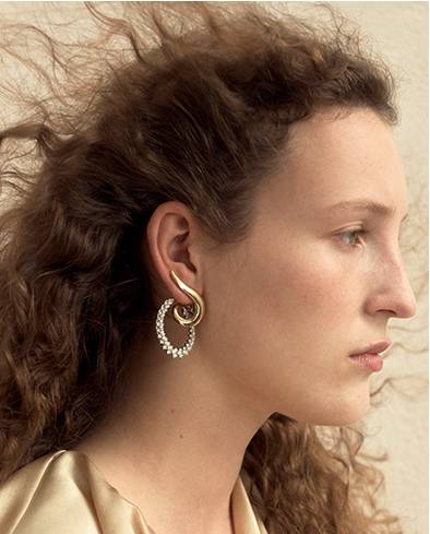YEPREM - 18K Golden Strada Drop Earrings with Diamonds