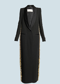 Dries Van Noten - Raida Pearly Beaded-Trim Long Tuxedo Coat