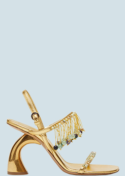 Dries Van Noten - Metallic Beaded Fringe Slingback Sandals