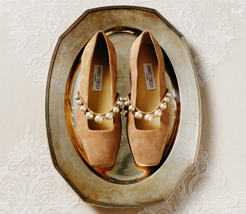 Jimmy Choo - Ade Suede Pearly-Strap Ballerina Flats