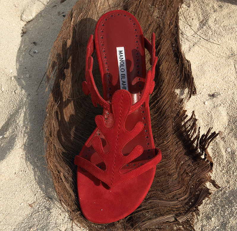 Manolo Blahnik - Suede T-Strap Slide Sandals