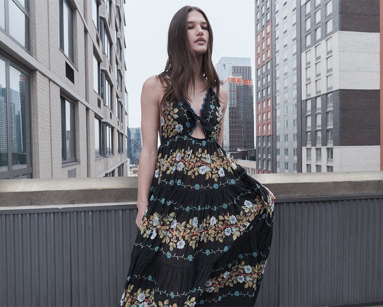 Model wears Etro - Tiered Embroidered Sangallo Lace Halter Gown