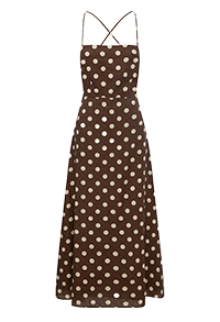 POSSE - Lori Dotted Linen Open-Back Midi Dress