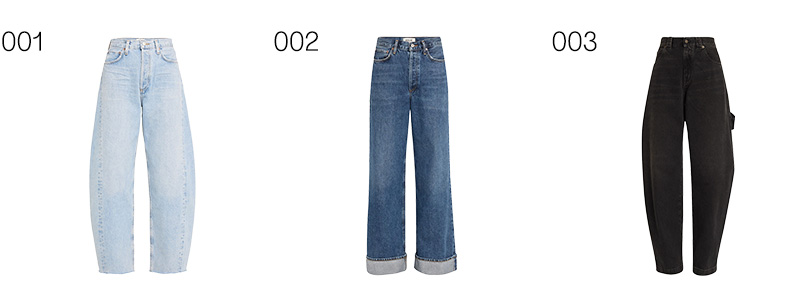 AGOLDE - Luna Pieced Jeans, AGOLDE - Dame Wide-Leg Cufffed Jeans, and DARKPARK - Audrey Bow-Leg Carpenter Jeans