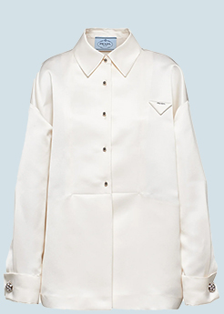 Prada - Boxy Crystal Button Satin Double Shirt