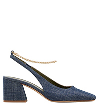 MARIA LUCA - Ilaria Denim Ankle-Chain Slingback Pumps