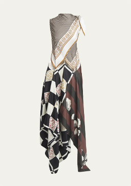 Loewe - Multi-Printed Scarf Midi Dress with Cutout Detail